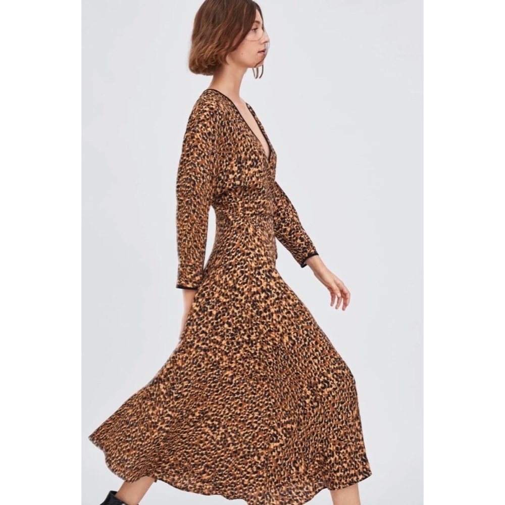 Zara trf Leopard Print Midi Wrap Dress